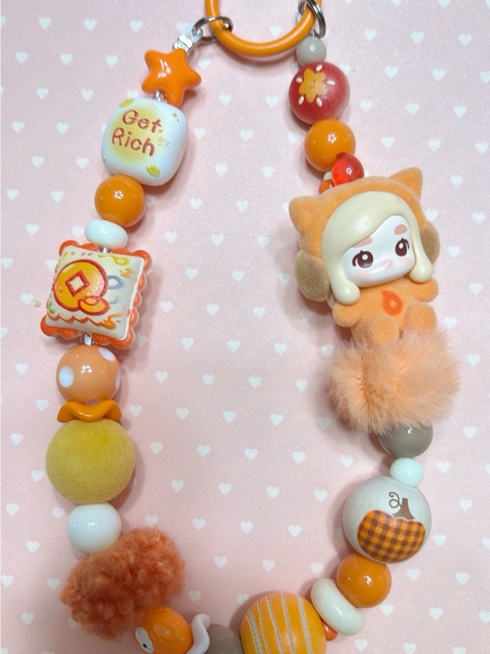 Orange Plush Doll Beaded Keychain Charm by